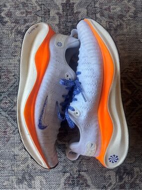 Nike React X Prototype White Sneakers with Bright Orange Midsole and Blue Laces